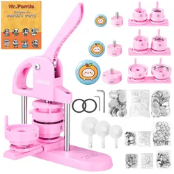 VEVOR Buttonmaker 25 / 32 / 58 mm 3-in-1-Pinmaker, 300-teilige Buttonteile, Buttonmaker-Maschine mit Panda-Zauberbuch, ergonomisches Stanzset mit Bogengriff, für DIY-Geschenke für Kind