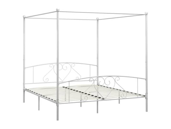 vidaXL Himmelbett Bett Bettgestell Doppelbett Metallbett Bettrahmen Lattenrost Schlafzimmerbett Schlafzimmermöbel Ehebett Weiß 180x200cm