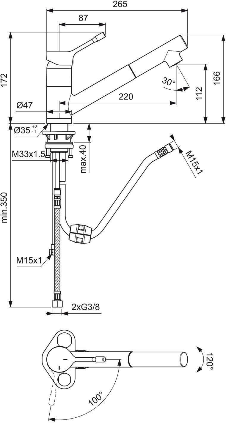 Ideal Standard Küchenarmatur, ausziehbare Handbrause, BlueStart