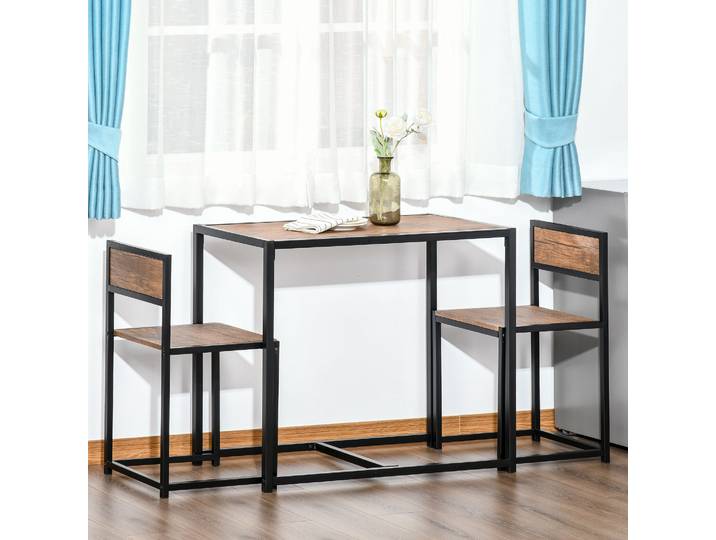 HOMCOM Ensemble de table haute 3 pièces Ensemble de bar 3 pièces, 2 chaises, 1 table, 90 cm x 47 cm x 76 cm, Marron + Noir