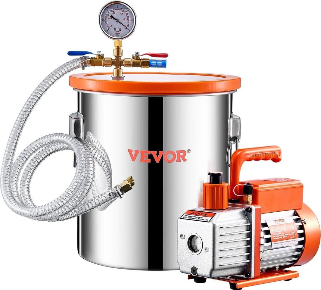 VEVOR Vacuümkamer 5 gallon met eenpomp van 3,5 CFM en ontgaskamer complete set