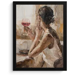 POSTER MIT RAHMEN Ölgemälde - Frau - Wein Bilderrahmen 30x40 cm