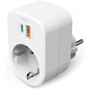 Hama Steckdosenadapter 00223343, weiß, 1-fach Schuko bis 3680 Watt, 1x USB-A, 1x USB-C