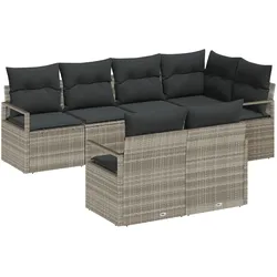 vidaXL 7-teiliges Garten-Sofa-Set mit Kissen Hellgrau Poly Rattan