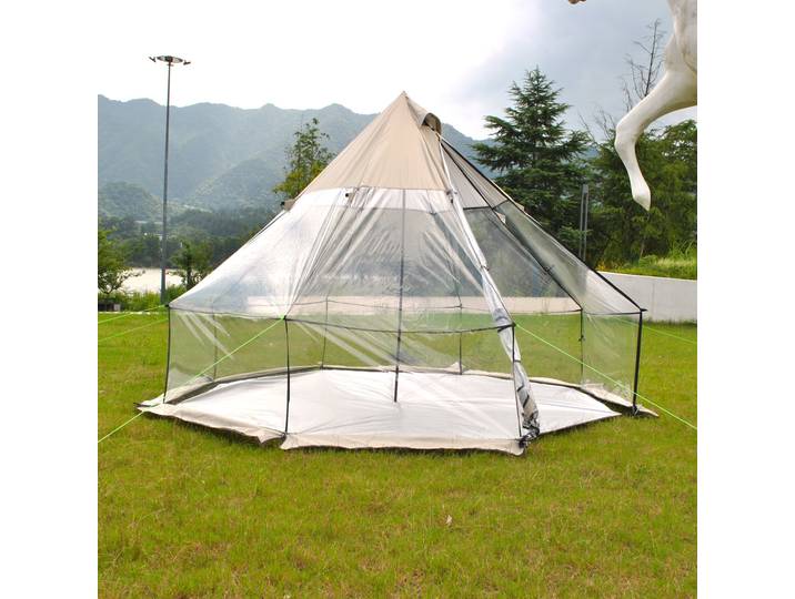 8 personnes PVC transparent séchage au soleil yourte véranda camping poêle tente bois de chauffage grande tente pyramide