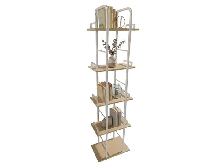 Relaxdays Standregal, HxBxT: 143 x 38 x 24 cm, 5 offene Ablagen, weiß/Natur