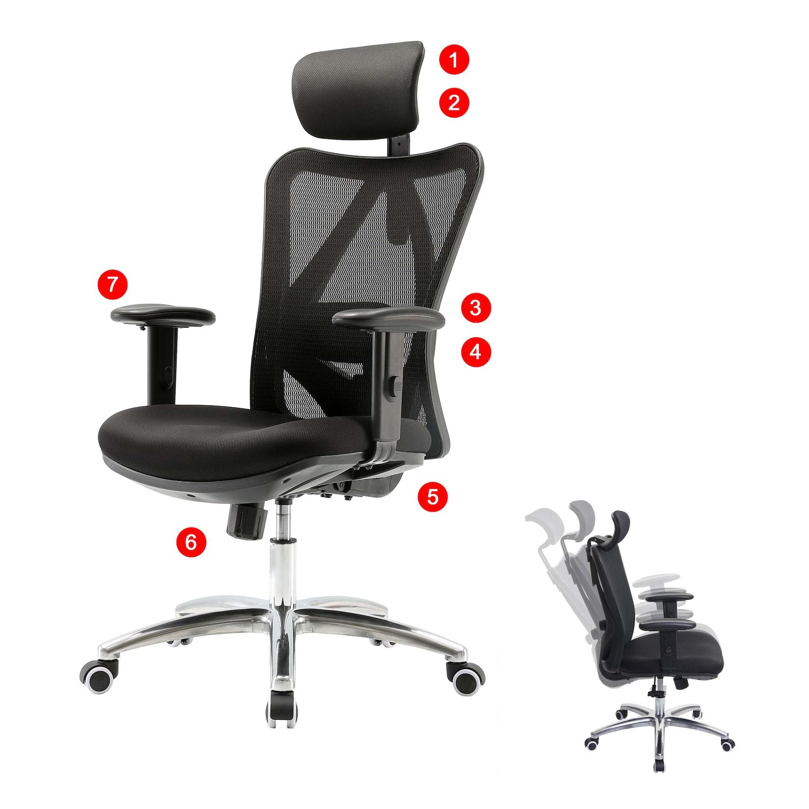 SIHOO Bürostuhl Schreibtischstuhl, ergonomisch, verstellbare Lordosenstütze, 150kg belastbar ~ ohne Fußstütze schwarz