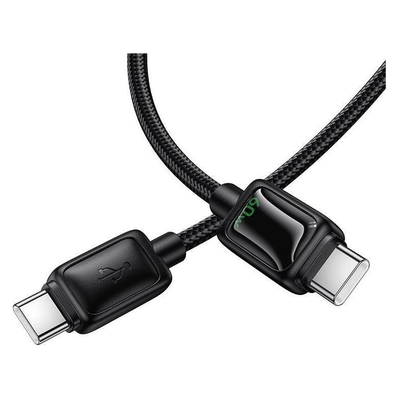 Hoco Cable Cable with LCD USB C to USB C 3A 60W 1,2 m U146 black (1.20 m, 60 W) (66206114)