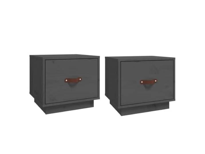 fsahslih 2er Set Nachttisch Grau 40x34x35 cm Massivholz Kiefer Schrank Praktischer Nachtschrank fürs Schlafzimmer mit Schublade und Kunstledergriff für stilvolle Aufbewahrung neben dem Bett.