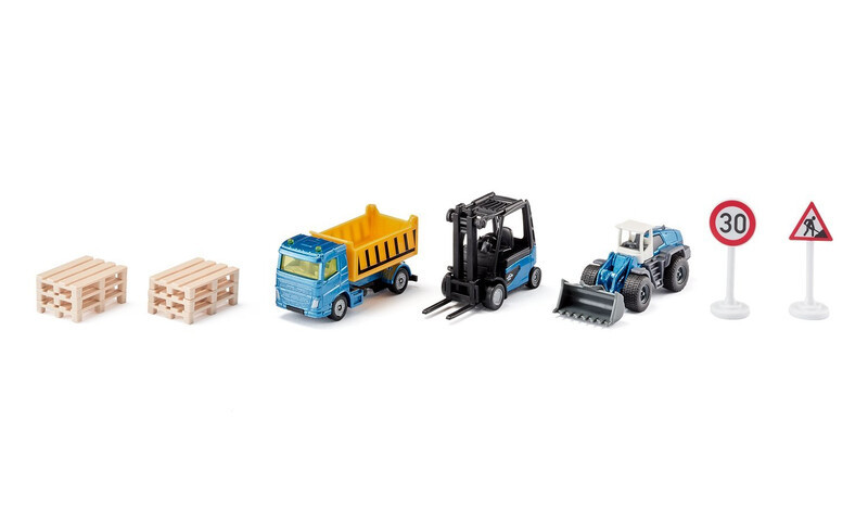 Siku bouwplaats cadeauset met vrachtwagen, heftruck, wiellader, paletten en verkeersborden, multikleur, 29,6 cm