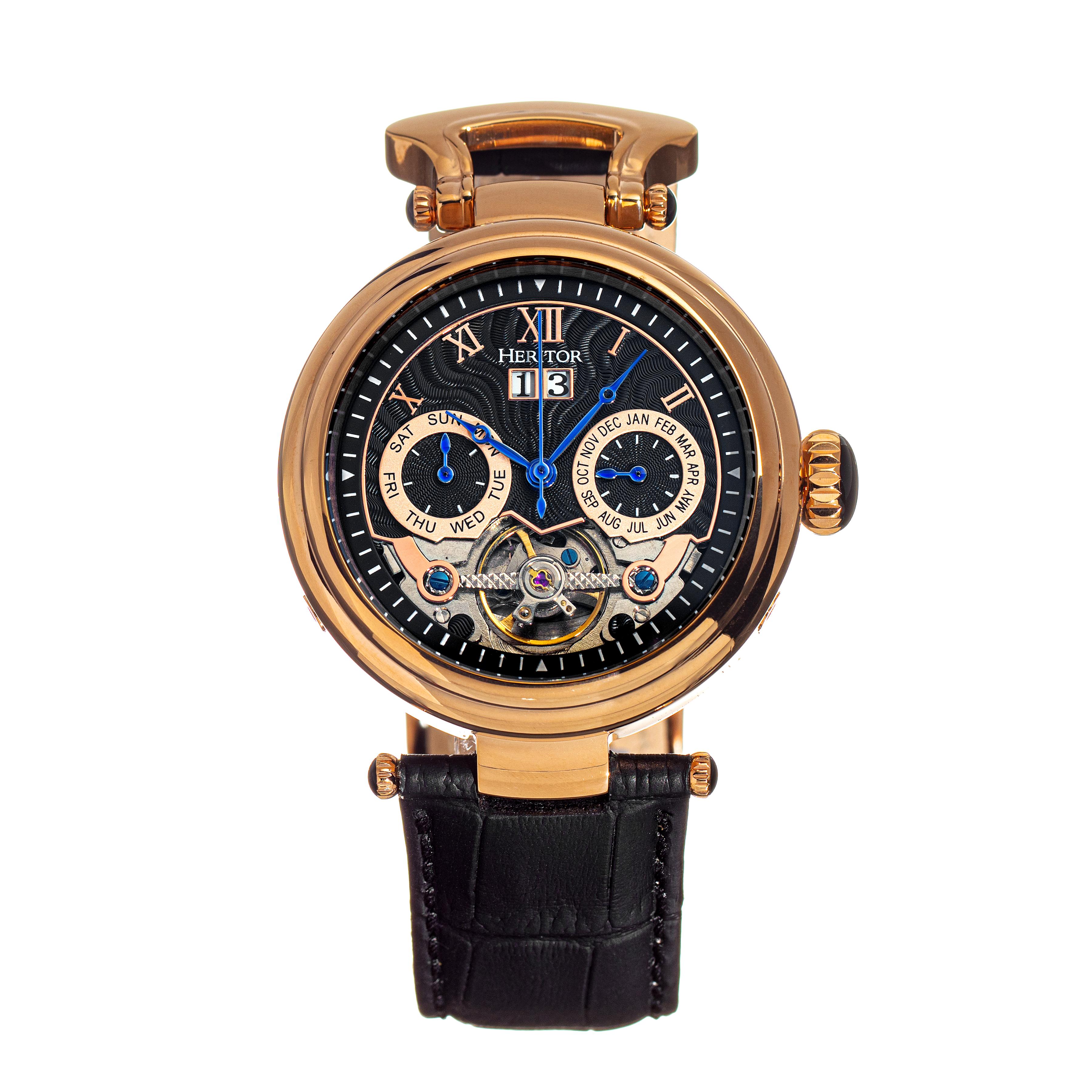Heritor Automatic Ganzi semi-skelet lederen band horloge