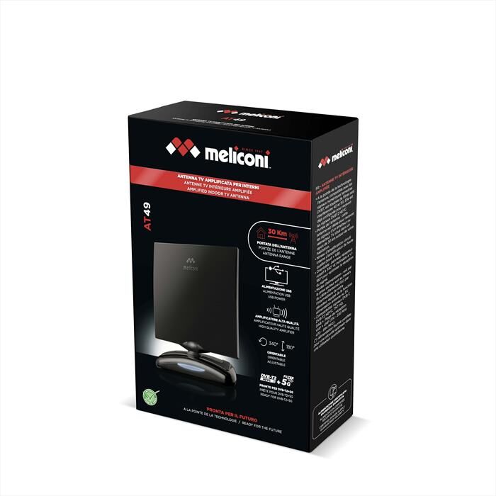 Meliconi Antenna Tv Amplificata Per Interni At 49 R1 Usb-nero Lucido