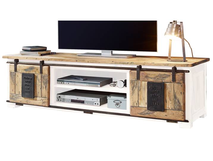 TV-Lowboard 2 Rolltüren Massivholz weiß Mango 180 cm - montiert - EMANUEL