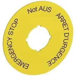 ABB 70mmdiameterlegendplateforemergenc Textschild NOT AUS, dreisprachig VE=10 EMERGENCY STOP NOT-AUS ARRET D ́URGENCE SK615546-13
