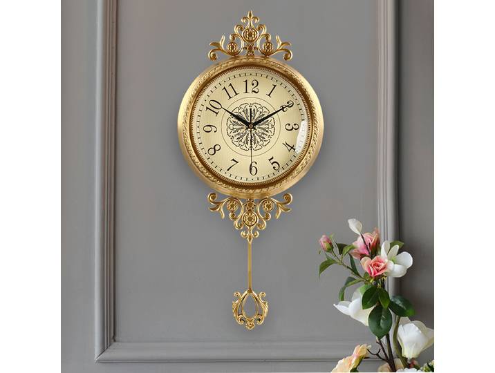 Horloge murale en laiton, horloge murale moderne, esthétique luxueuse, grande horloge à pendule artistique, horloges minimalistes silencieuses et élégantes pour le salon