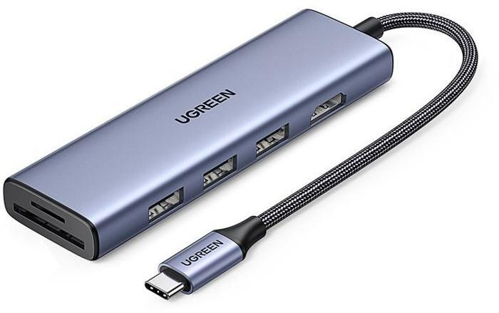 UGREEN multifunctionele USB-C adapter grijs voor USB-sticks, SD-kaarten en externe schermen
