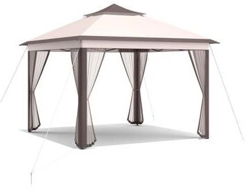 Costway 2-Tier Pop-Up Gazebo Tent Portable Canopy Shelter Carry Bag Mesh-Beige