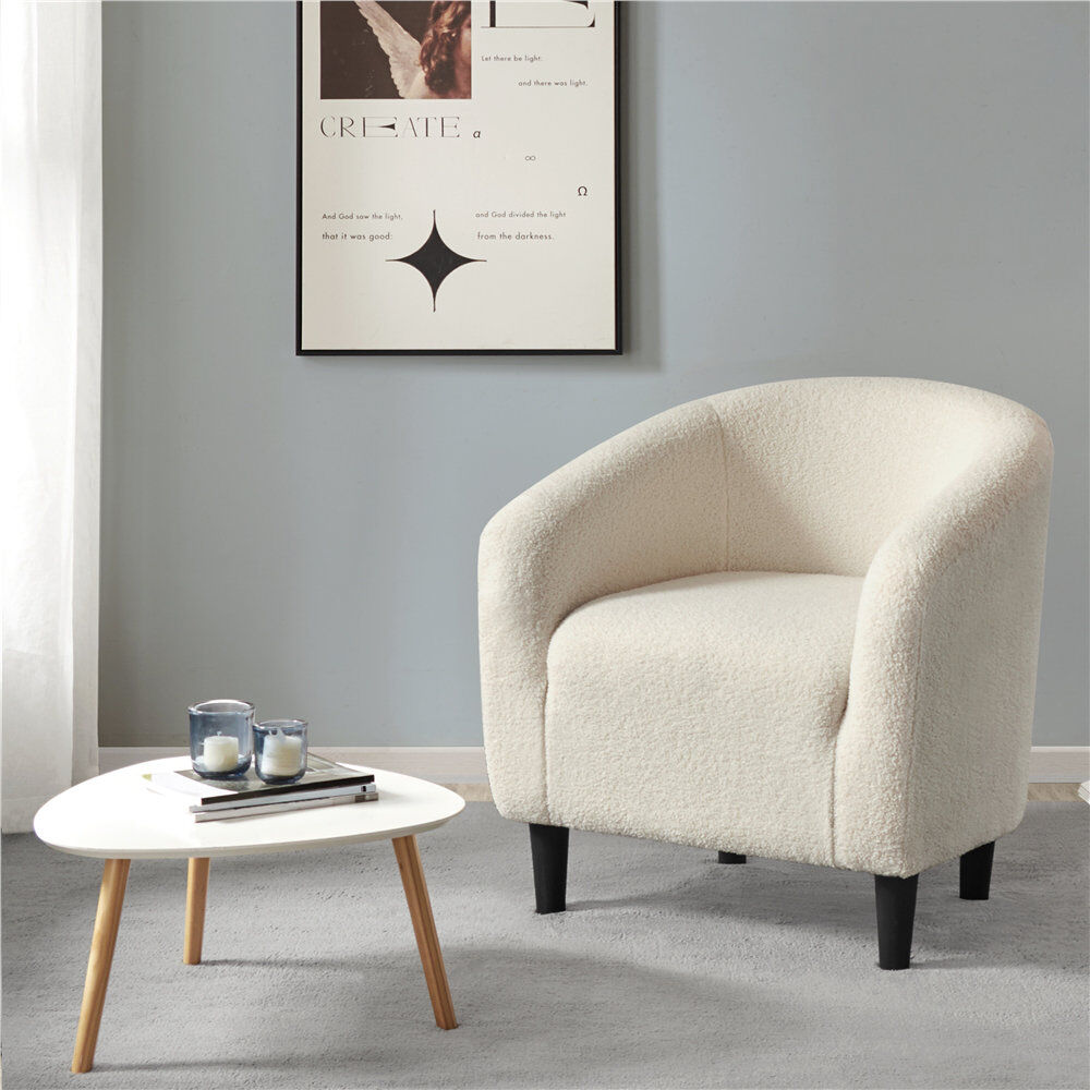 Yaheetech Boucle Club Chair Combining Contemporary and Traditional Design Ivory 73cm H X 70.5cm W X 65cm D