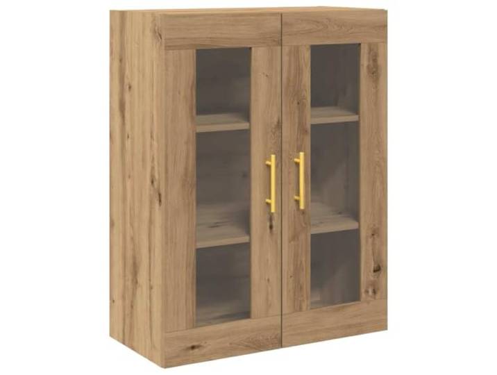 GHVBNMF Wandschrank Artisan-Eiche 69,5x34x90 cm Hängeschrank Glastüren Platzsparender Hängeschrank fürs Wohnzimmer mit 2 Glastüren, Holzregalen und eleganten goldenen Stangengriffen.