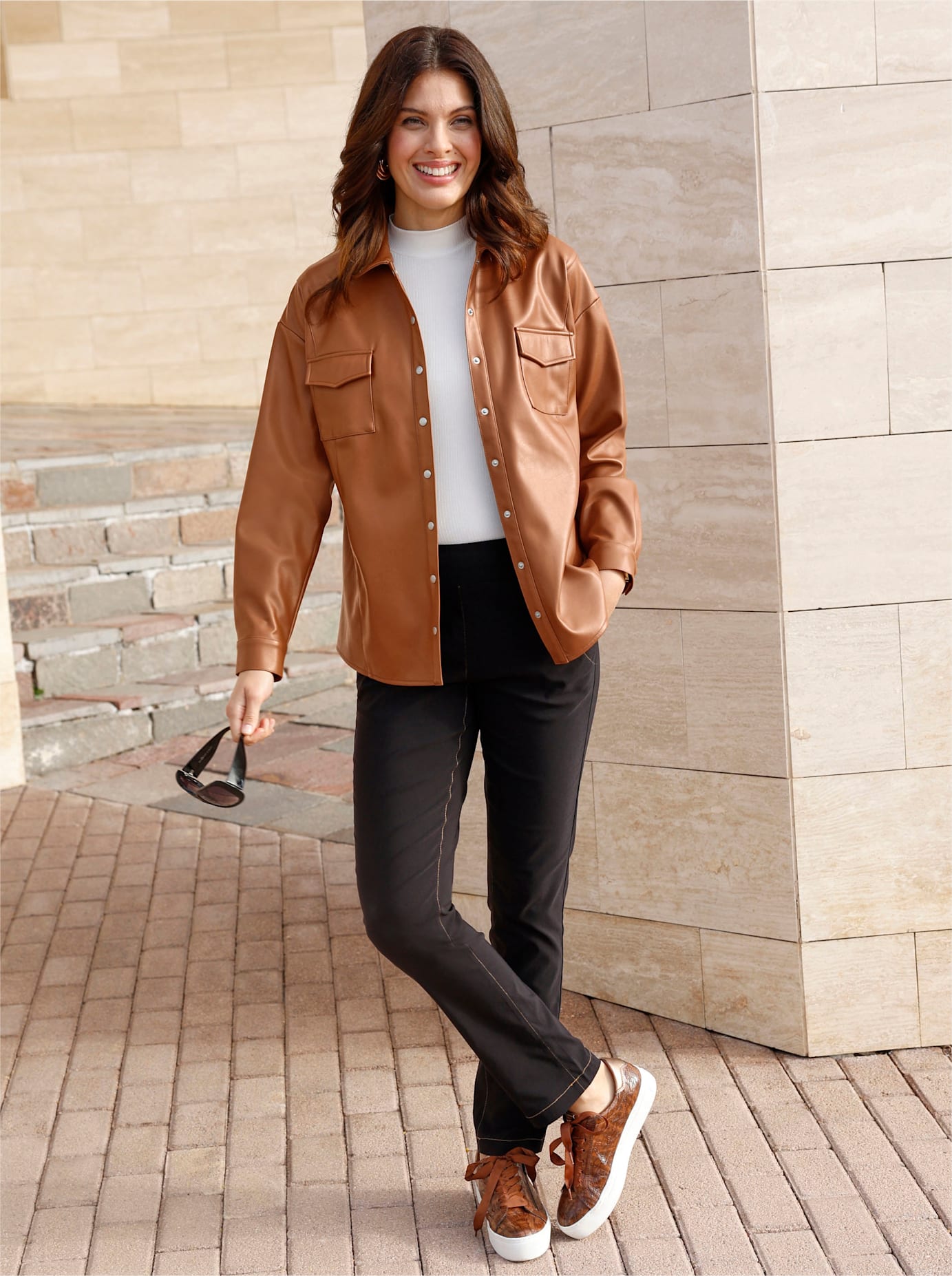Blusenjacke CLASSIC BASICS, Damen, Gr. 54, cognac, 100% Polyester, Jacken Blusenjacke cognac 54