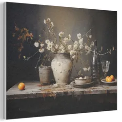 AKUSTIKBILD Stilleben - Blumen - Blumenstrauß - Vase - Wein Wanddeko 70x50 cm