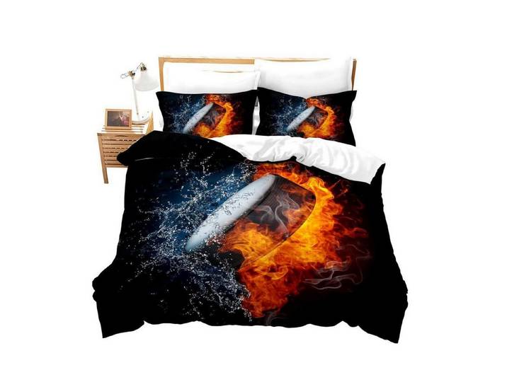LuxusKollektion Kinderbettwäsche Bettwäsche-Set 135x200cm Sport Flammen/Wasser Rot/Blau