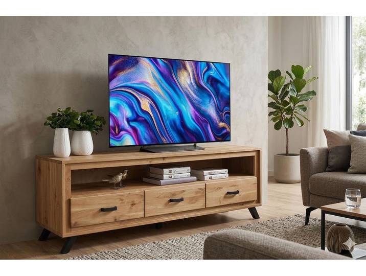 TV Lowboard BERN 3 Schubläden - Wildeiche Massivholz geölt