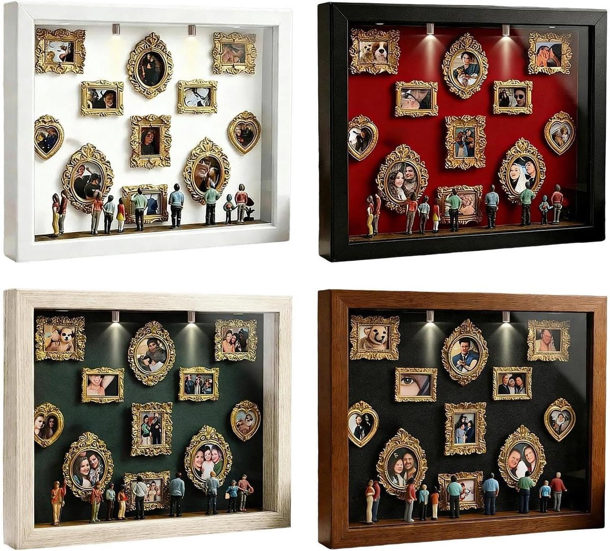 Mini Museumdoos Decoratief Frame voor Herinneringen met Mini Frames - Zwart - B: 31.4 cm, H: 22.7 cm