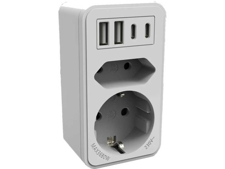 Calex verdeelstekker 2 EU / 2 USB-C / 2 USB-A