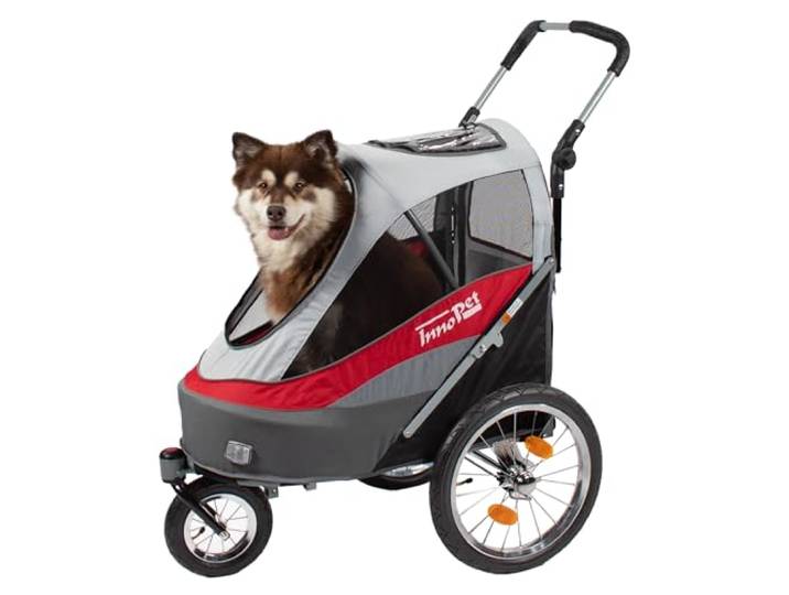 Hundebuggy & Fahrradanhänger für Hunde - Innopet Sporty Dog Trailer Deluxe Hundeanhänger für Fahrrad - Rot/Weiß - zusammenklappbar - mit Regenschutz - Luftreifen - Fahrradkit inklusive
