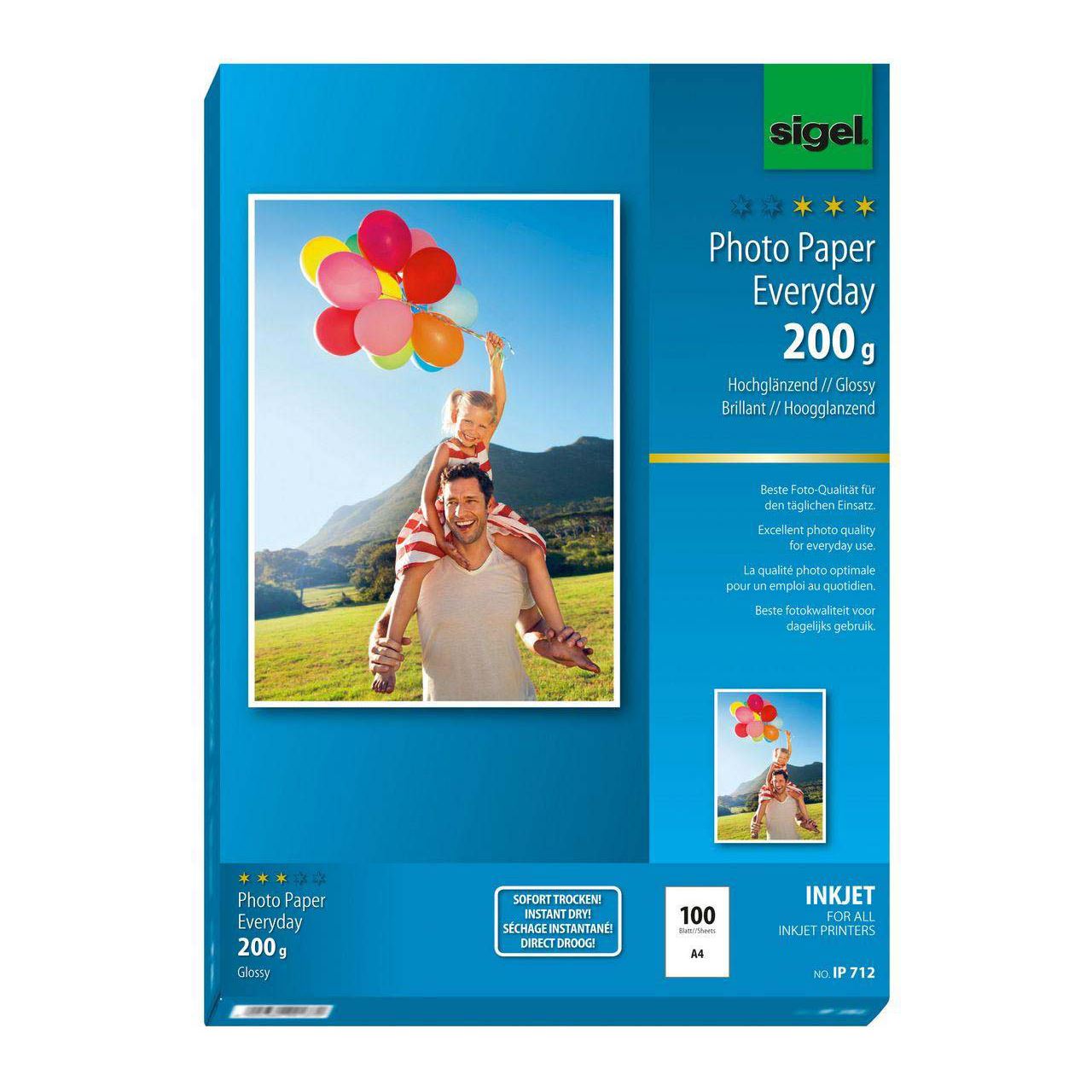 sigel InkJet-Everyday-Foto-Papier, DIN A4, hochglänzend 200g 100 Blatt