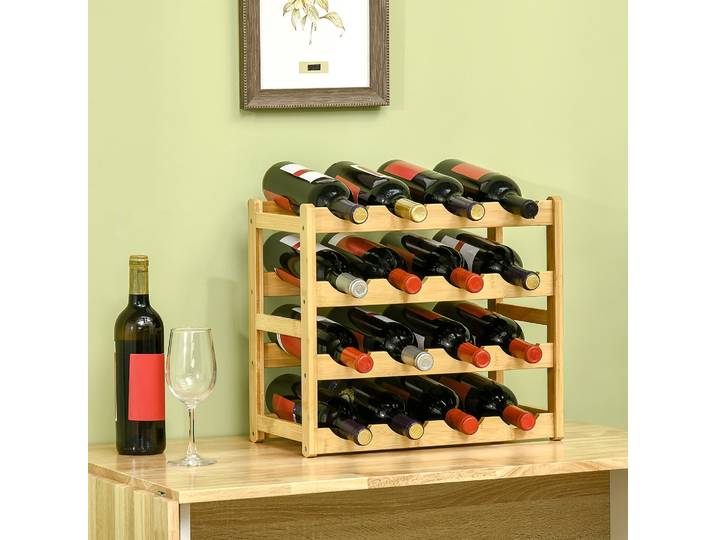 HOMCOM Range-bouteilles casier porte-bouteilles en bois de bambou 4 niveaux 16 bouteilles 43 x 23,5 x 38 cm bois naturel