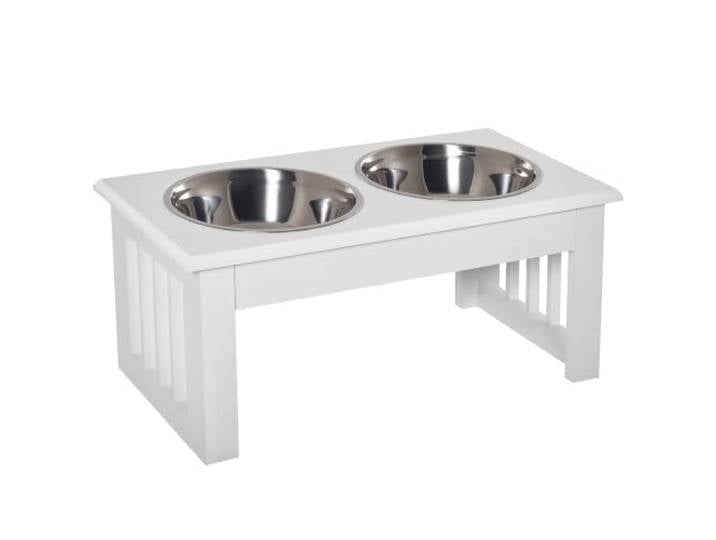 PawHut Gamelles Chiens surélevées gamelle Double Chien Chat Porte-gamelles surélevé dim. 44L x 24l x 15H cm 2 gamelles 0\,9L Acier INOX. incluses Bois Blanc