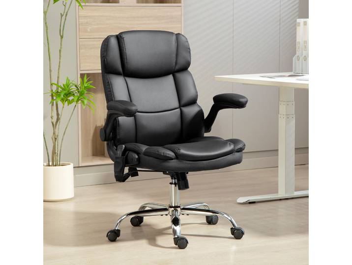 HOMCOM Fauteuil Bureau Massant 4 Points Chauffant Noir
