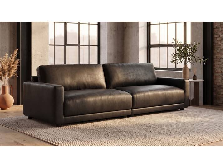 KAWOLA 3-Sitzer MARLIN 3-Sitzer Sofa aus Lederfaserstoff, schwarz, 3-Sitzer Sofa Lederfaserstoff schwarz