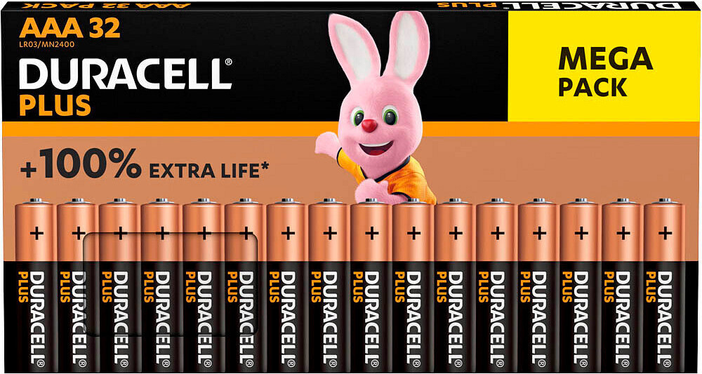 Duracell Plus AAA-batterijen, verpakking van 32 stuks