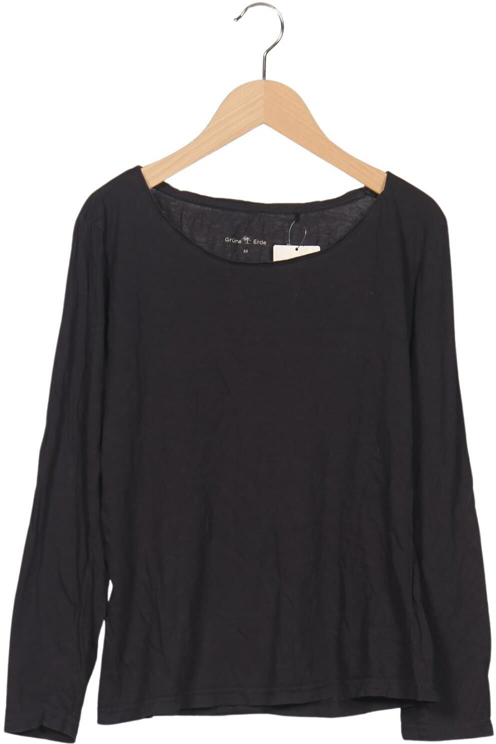 Grüne Erde Damen Langarmshirt, Schwarz, Gr. EU 38, Baumwolle - Second Hand