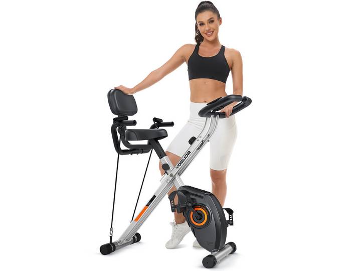 YOSHINO Nieuwe 5-in-1 Opvouwbare Hometrainer, Hometrainer Fiets met App, Weerstandsbanden, Hometrainer Hometrainer Senioren met Ergonomische Zitting, 8/16 Stille Magnetische Weerstand, tot 150 kg