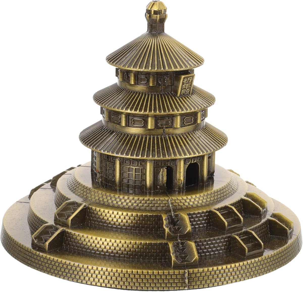 Tempel sculptuur architectuur model in antiek messing met 15 cm diameter
