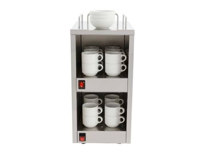 Tassenwärmeschrank mit 2 Heizfächer, Edelstahl Tassenwärmer, 75°C Heizschrank für Tassen & Teller, 2 Fächer getrennt regelbar, für Café, Restaurant, Hotel, Bäckerei und Küche, 25x32x55,5 cm