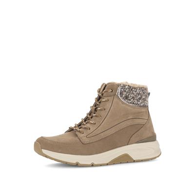 Schnürboots GABOR, Damen, Gr. 38, wärmend, beige (hellbraun), Veloursleder, Schuhe Schnürboots, Keilabsatz, High-Top-Sneaker mit warmem Kragen