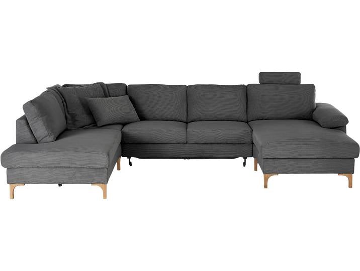 Wohnlandschaft, Feincord, Schwarz, 339×220 cm, Tonnentaschenfederkern, Modern, Candy-Polstermöbel