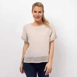 DINE 'N' DANCE Leinenshirt, 1/2-Arm Rundhalsausschnitt Materialmix leger weit