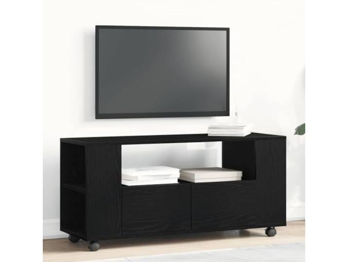 HEFZGDB TV-Schrank mit Rollen in Schwarz Eichen-Optik 102x34,5x43cm, Stauraum Möbel mit Stabiler Oberplatte für Multimedia-Geräte, praktischer Aufbewahrungsschrank