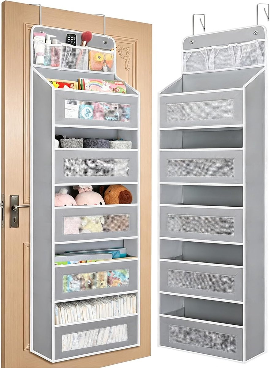 SnelShoppen Hangrek voor de Deur, Oversized Hangorganizer met 5 Grote Vakken, Grijs