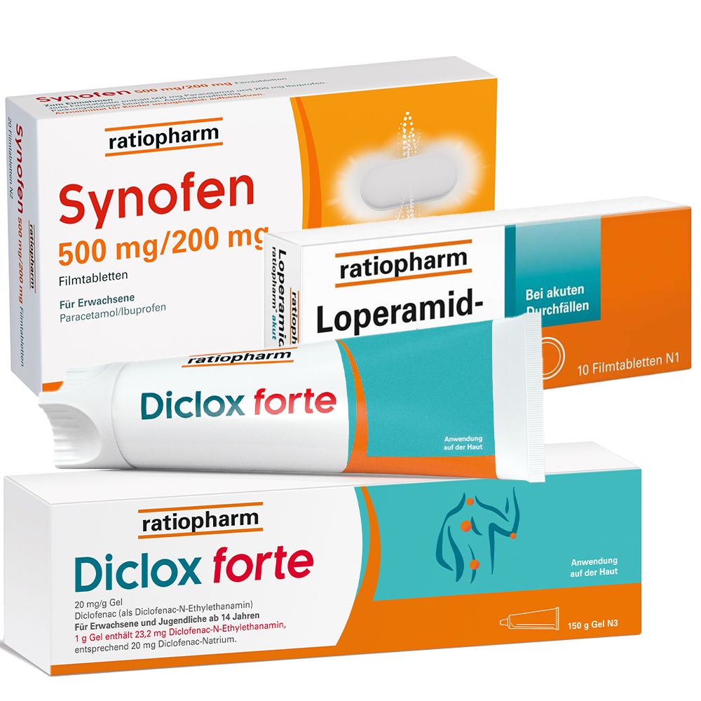 Hausapotheke Set Synofen 500 mg/200 mg Filmtabletten, LOPERAMID-ratiopharm akut 2 Filmt 1 St