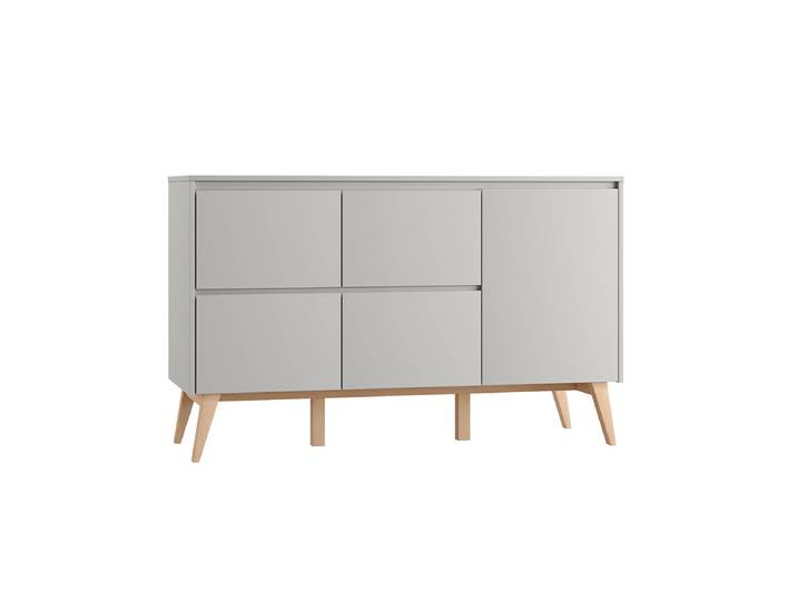 Commode 4 tiroirs 1 porte Pinio Swing Gris et bois