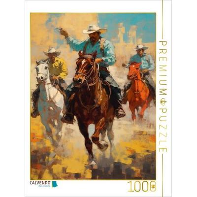 CALVENDO Puzzle Reiter der Unendlichkeit: Drei Cowboys im Wind | 1000 Teile Lege-Größe 64x48cm Foto-Puzzle für glückliche Stunden