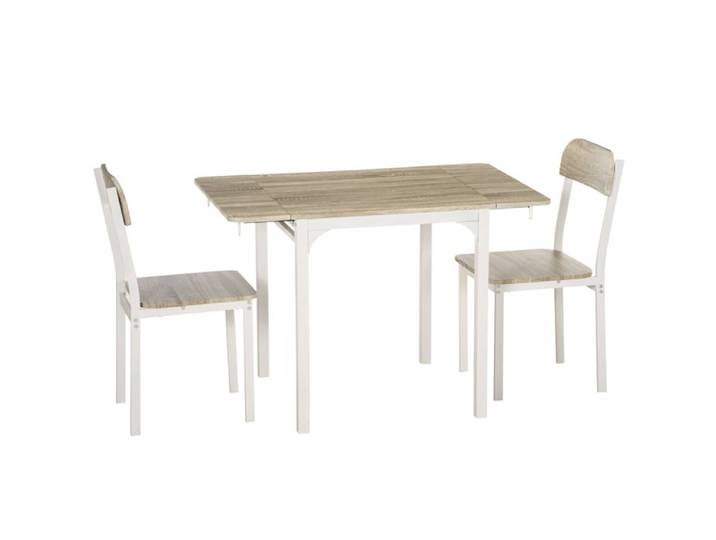 YWJ Ensemble de sièges 2 pièces table à manger pliable avec 2 chaises table pliante 110 cm x 70 cm x 75 cm blanc + naturel