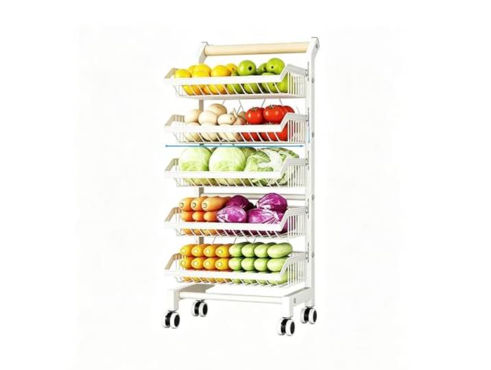 Dexinhdh 5-stöckiger Küchenwagen mit Rollen, ideal als Snack-Organizer Metallregal für Süßigkeiten und Kartoffelchips, perfekt für Küche, Wohnzimmer und Schlafzimmer(White)